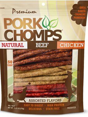Pet Premium Pork Chomps Oven Baked Crunchy Porkskin Chew Treats ~13.25oz~